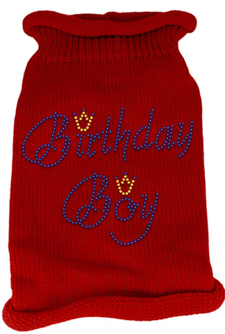 Birthday Boy Rhinestone Knit Pet Sweater LG Red