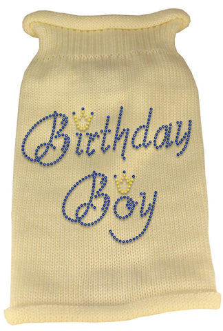 Birthday Boy Rhinestone Knit Pet Sweater XS Cream