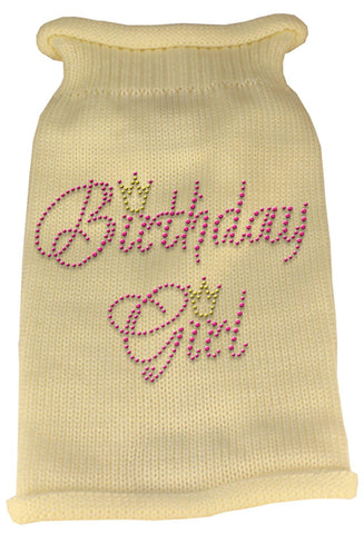 Birthday Girl Rhinestone Knit Pet Sweater LG Cream