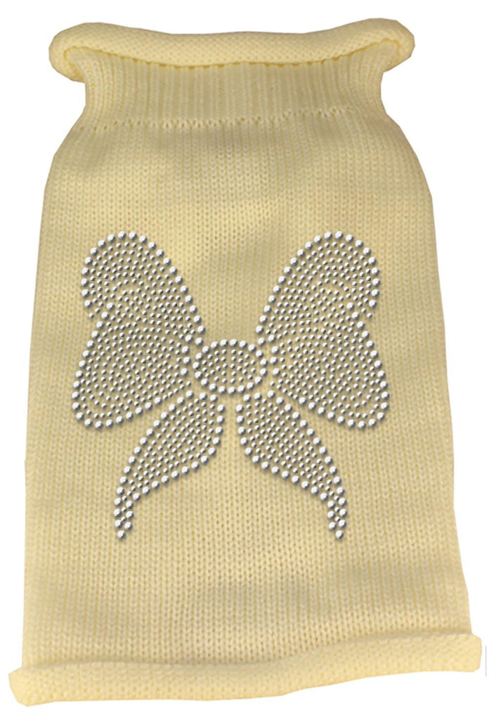 Bow Rhinestone Knit Pet Sweater LG Cream