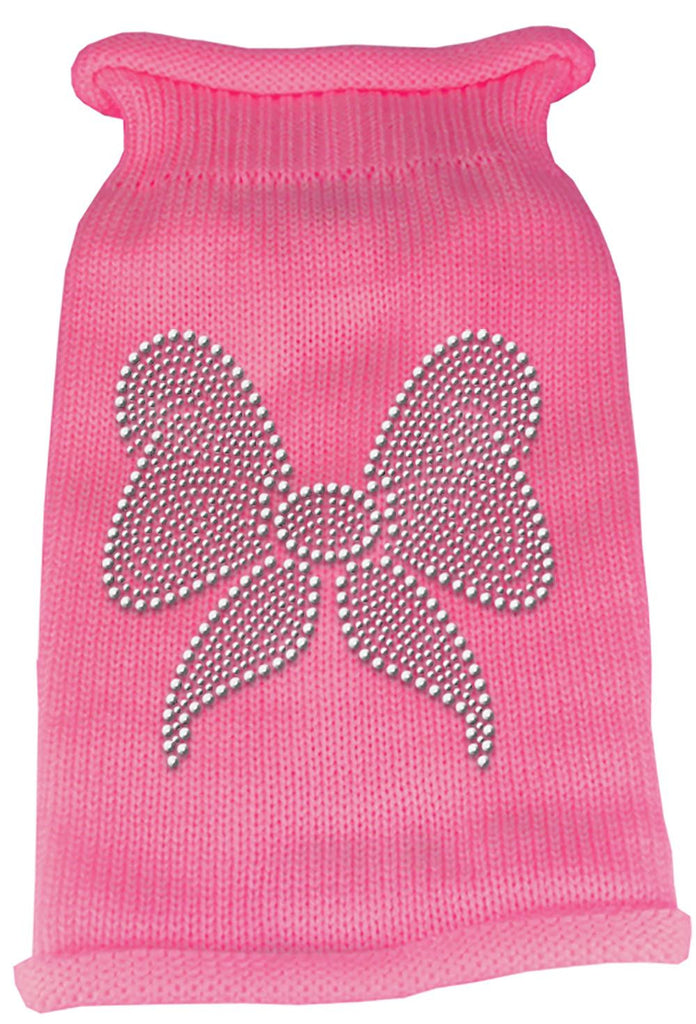 Bow Rhinestone Knit Pet Sweater LG Pink