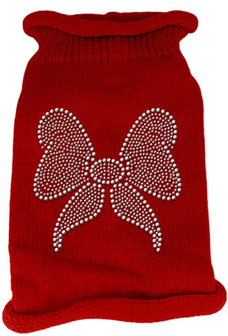 Bow Rhinestone Knit Pet Sweater MD Red