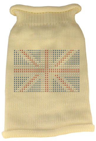 British Flag Rhinestone Knit Pet Sweater XS Cream