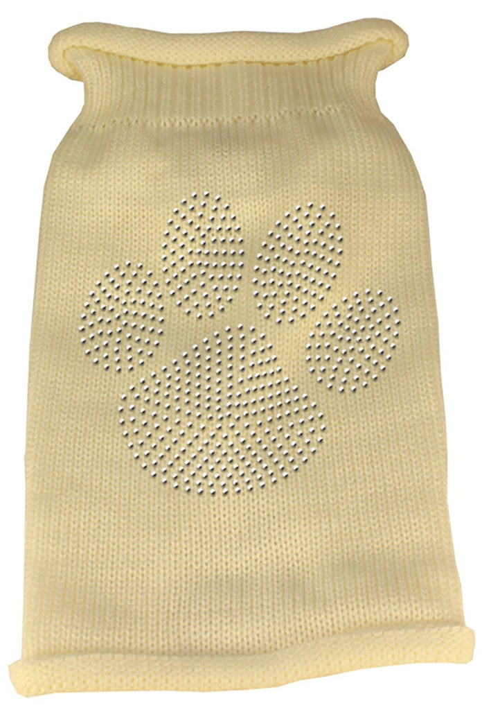 Clear Rhinestone Paw Knit Pet Sweater LG Cream