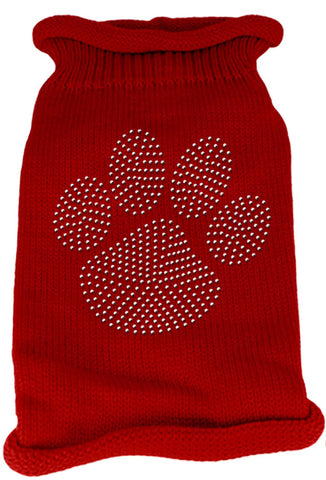 Clear Rhinestone Paw Knit Pet Sweater LG Red