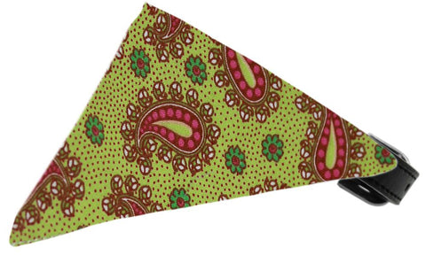 Lime Green Pretty Paisley Bandana Pet Collar Black Size 10