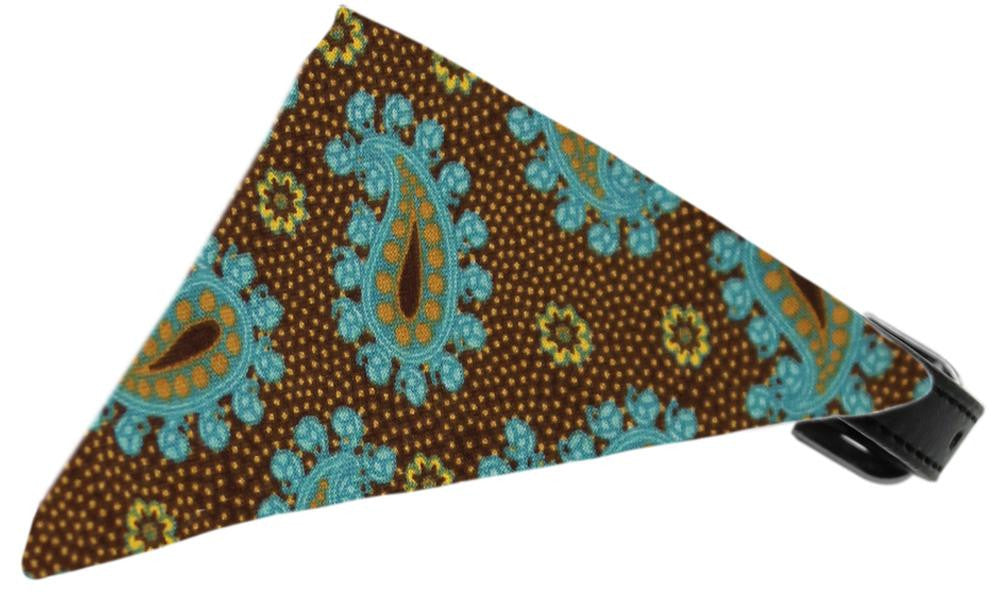 Brown and Blue Pretty Paisley Bandana Pet Collar Black Size 18