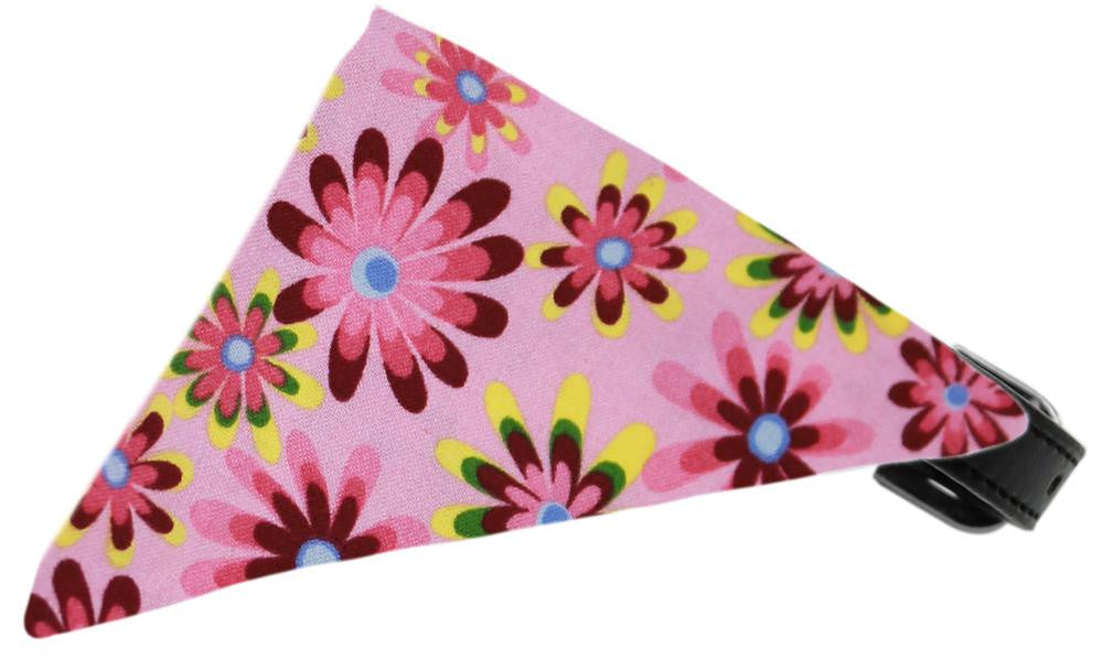 Bubblegum Pink Crazy Daisies Bandana Pet Collar Black Size 12