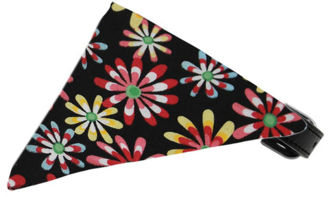 Black Crazy Daisies Bandana Pet Collar Black Size 10