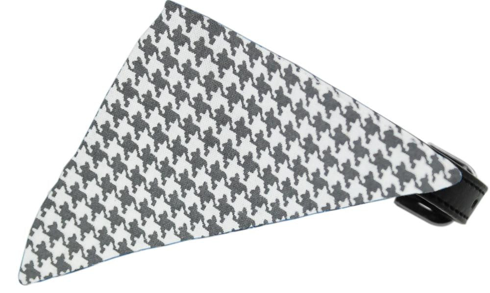 Grey Houndstooth Bandana Pet Collar Black Size 10