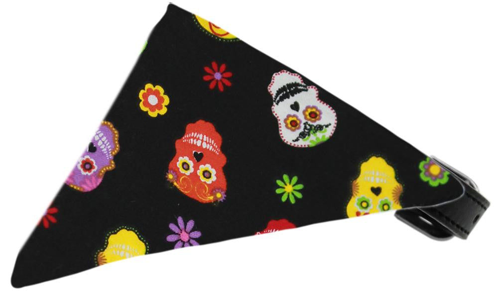 Dia de los Muertos Bandana Pet Collar Black Size 10