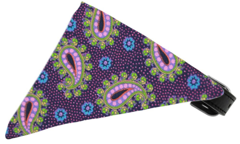 Purple Pretty Paisley Bandana Pet Collar Black Size 10