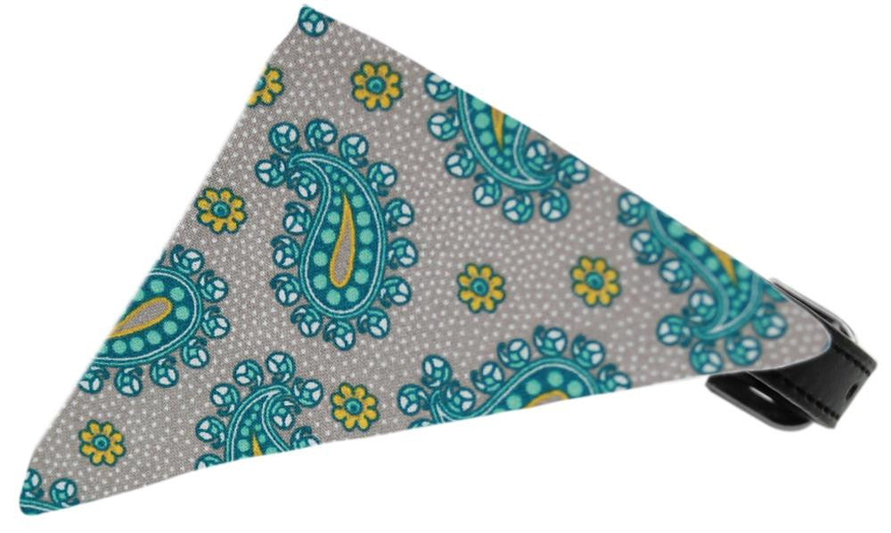 Grey Pretty Paisley Bandana Pet Collar Black Size 14