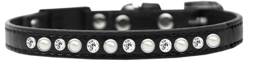 Pearl and Clear Jewel Breakaway Cat Collar Black Size 12