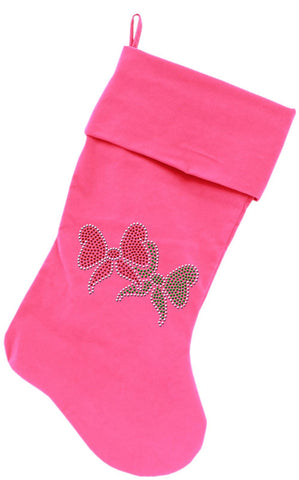 Christmas Bows Rhinestone 18 Inch Velvet Christmas Stocking Pink