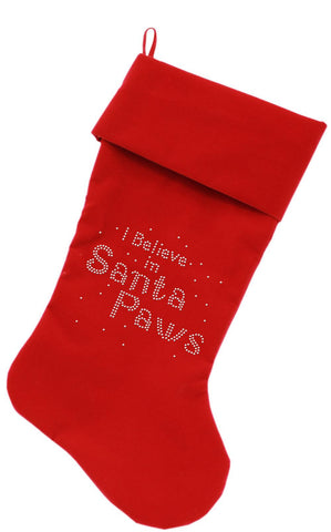 Santa Paws Rhinestone 18 Inch Velvet Christmas Stocking Red