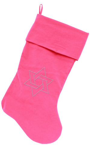 Star of David Rhinestone 18 inch Velvet Christmas Stocking Pink