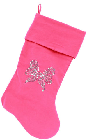 Clear Bow Rhinestone 18 inch Velvet Christmas Stocking Pink