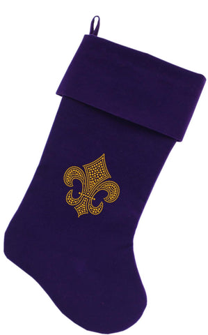 Gold Fleur De Lis Rhinestone 18 inch Velvet Christmas Stocking Purple