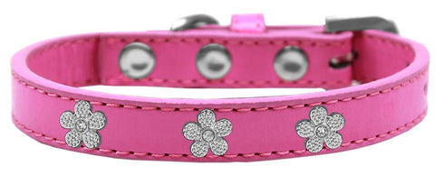 Silver Flower Widget Dog Collar Bright Pink Size 12