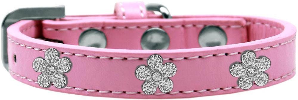 Silver Flower Widget Dog Collar Light Pink Size 10