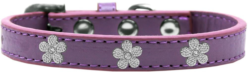 Silver Flower Widget Dog Collar Lavender Size 20