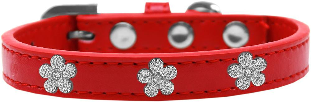 Silver Flower Widget Dog Collar Red Size 14