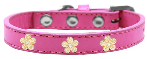 Gold Flower Widget Dog Collar Bright Pink Size 18