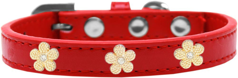 Gold Flower Widget Dog Collar Red Size 14