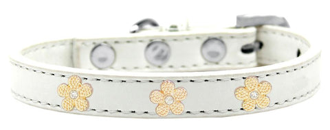 Gold Flower Widget Dog Collar White Size 10