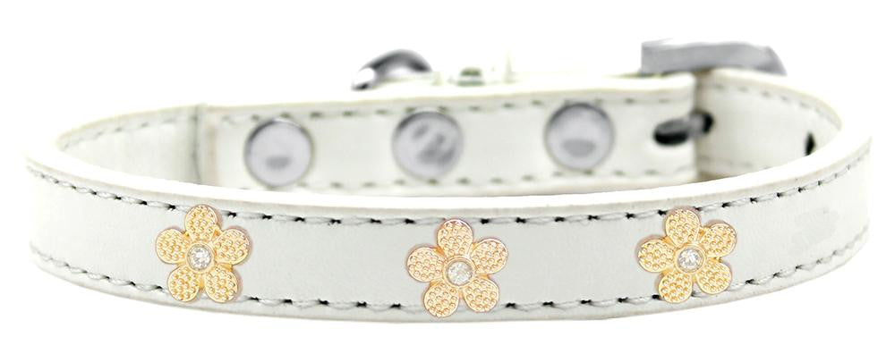 Gold Flower Widget Dog Collar White Size 16