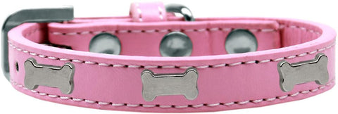 Silver Bone Widget Dog Collar Light Pink Size 16