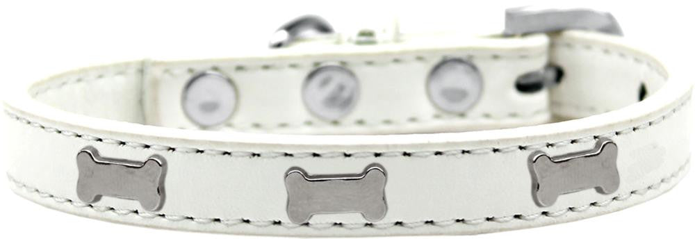 Silver Bone Widget Dog Collar White Size 10