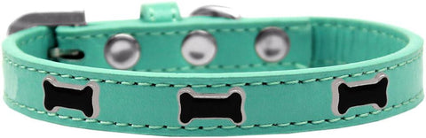 Black Bone Widget Dog Collar Aqua Size 12