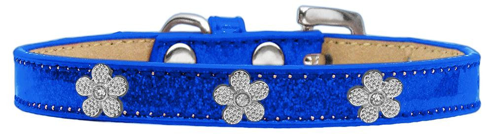 Silver Flower Widget Dog Collar Blue Ice Cream Size 10