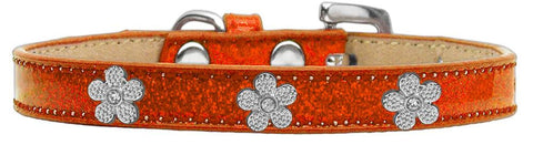 Silver Flower Widget Dog Collar Orange Ice Cream Size 14