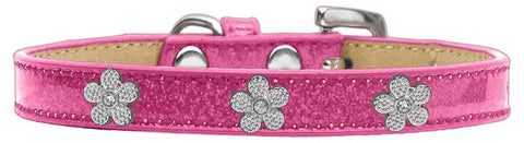 Silver Flower Widget Dog Collar Pink Ice Cream Size 10