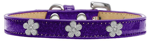 Silver Flower Widget Dog Collar Purple Ice Cream Size 10