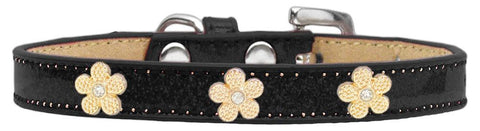 Gold Flower Widget Dog Collar Black Ice Cream Size 10