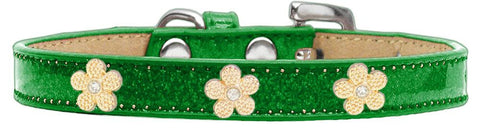 Gold Flower Widget Dog Collar Emerald Green Ice Cream Size 12