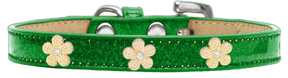 Gold Flower Widget Dog Collar Emerald Green Ice Cream Size 14