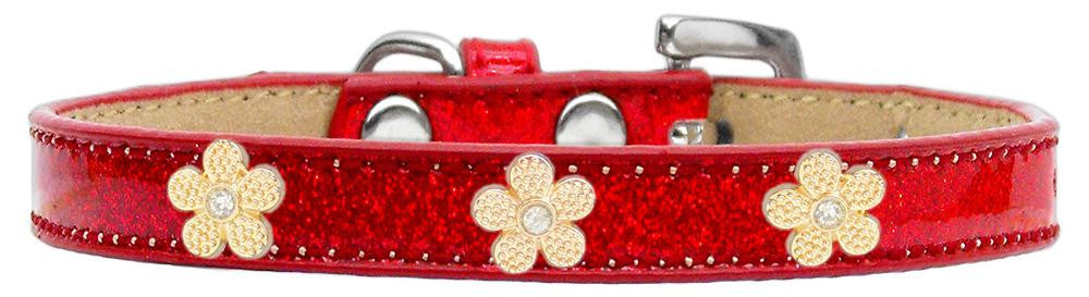 Gold Flower Widget Dog Collar Red Ice Cream Size 14