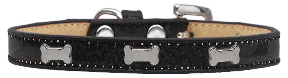 Silver Bone Widget Dog Collar Black Ice Cream Size 18