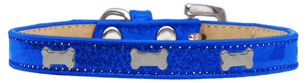 Silver Bone Widget Dog Collar Blue Ice Cream Size 20