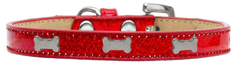 Silver Bone Widget Dog Collar Red Ice Cream Size 14