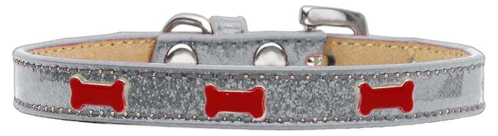 Red Bone Widget Dog Collar Silver Ice Cream Size 18