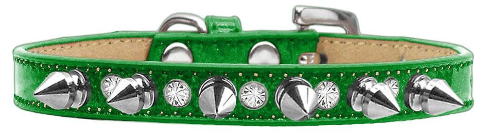 Crystal and Silver Spikes Dog Collar Emerald Green Ice Cream Size 10