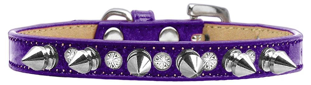 Crystal and Silver Spikes Dog Collar Purple Ice Cream Size 12