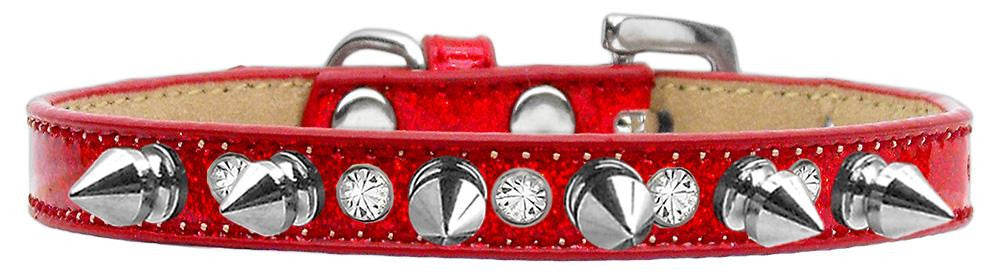 Crystal and Silver Spikes Dog Collar Red Ice Cream Size 16