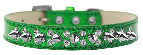 Double Crystal and Silver Spikes Dog Collar Emerald Green Ice Cream Size 12